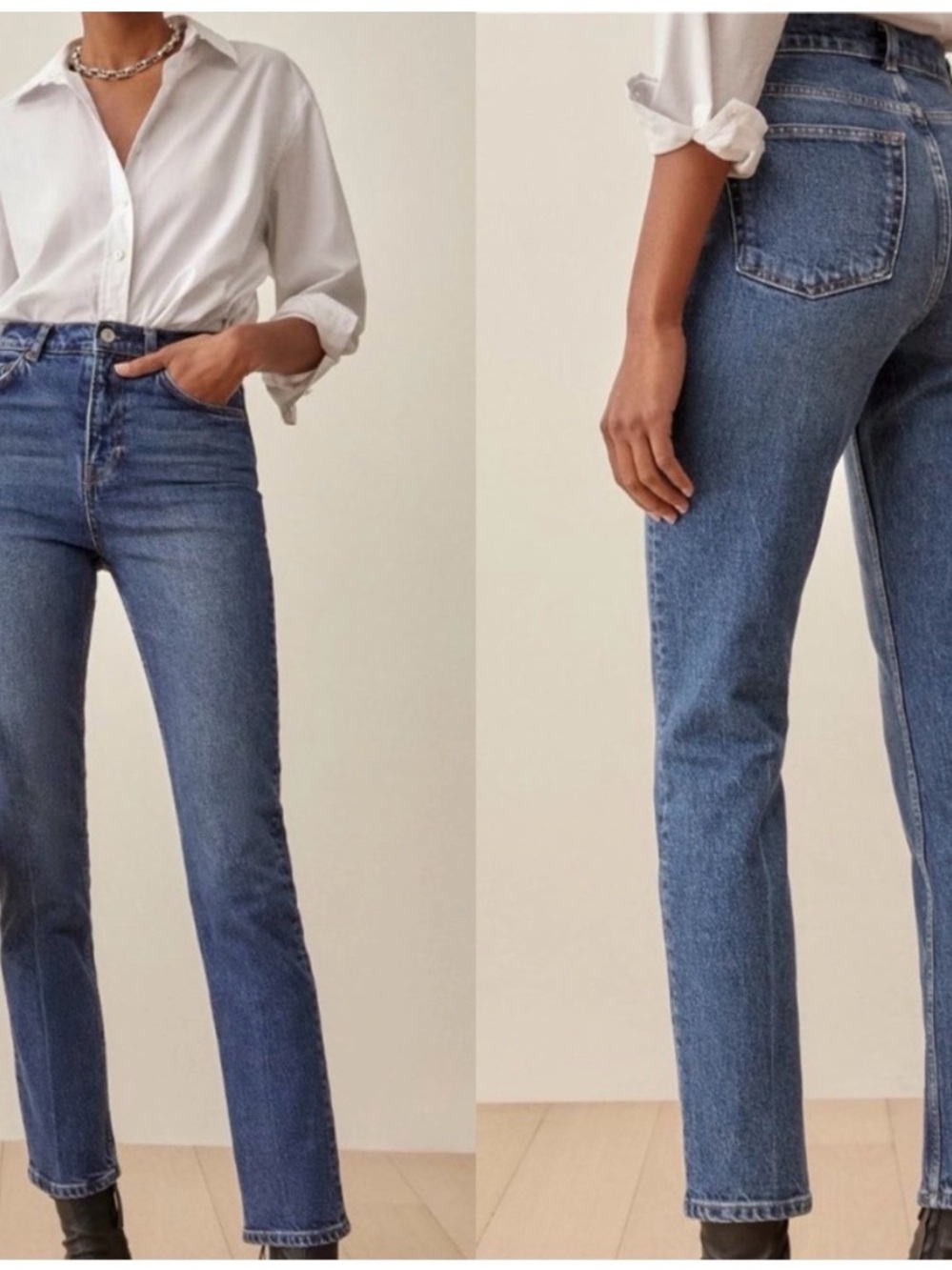 Reformation Liza High-Rise Straight Leg Jeans - Blue Denim